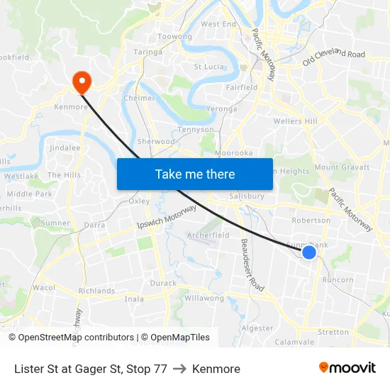 Lister St at Gager St, Stop 77 to Kenmore map