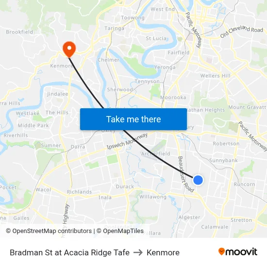 Bradman St at Acacia Ridge Tafe to Kenmore map