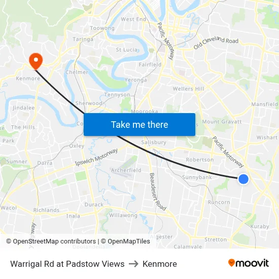 Warrigal Rd at Padstow Views to Kenmore map