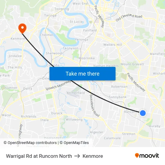 Warrigal Rd at Runcorn North to Kenmore map