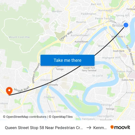 Queen Street Stop 58 Near Pedestrian Crossing to Kenmore map