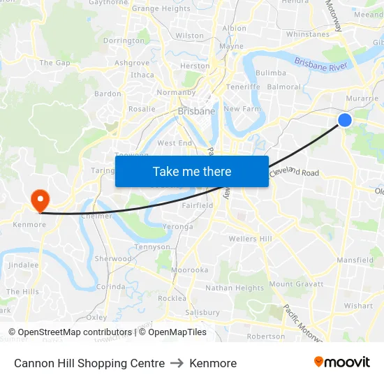 Cannon Hill Shopping Centre to Kenmore map