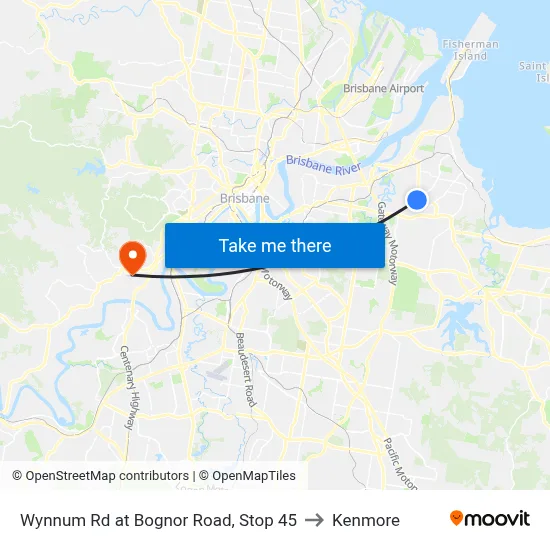 Wynnum Rd at Bognor Road, Stop 45 to Kenmore map