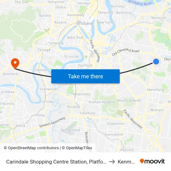 Carindale Shopping Centre Station, Platform E to Kenmore map