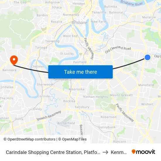 Carindale Shopping Centre Station, Platform F to Kenmore map
