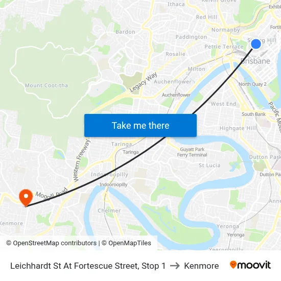 Leichhardt St At Fortescue Street, Stop 1 to Kenmore map
