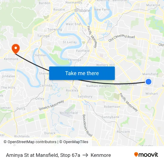 Aminya St at Mansfield, Stop 67a to Kenmore map