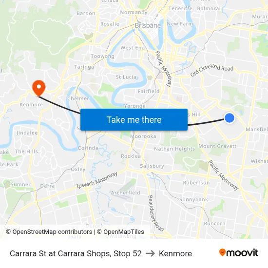 Carrara St at Carrara Shops, Stop 52 to Kenmore map