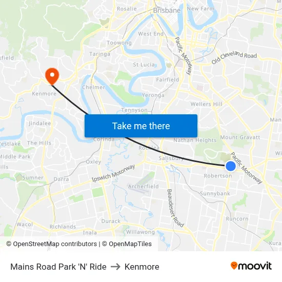 Mains Road Park 'N' Ride to Kenmore map