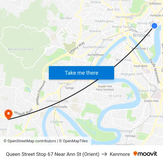 Queen Street Stop 67 Near Ann St (Orient) to Kenmore map