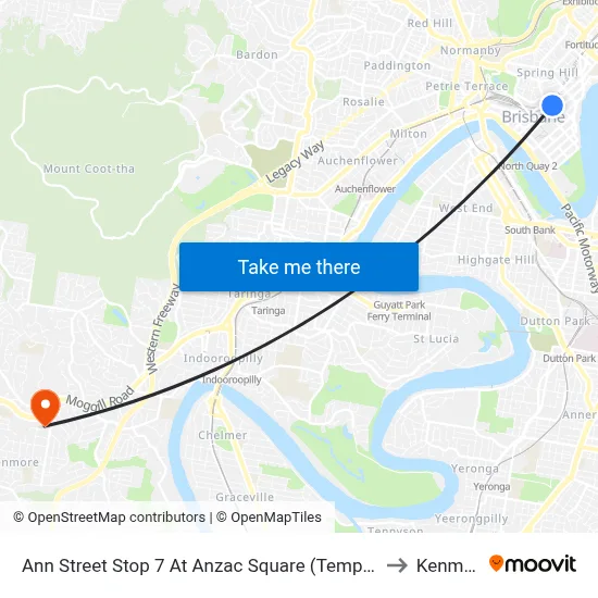 Ann Street Stop 7 At Anzac Square (Temp Closed) to Kenmore map