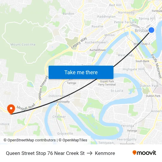 Queen Street Stop 76 Near Creek St to Kenmore map