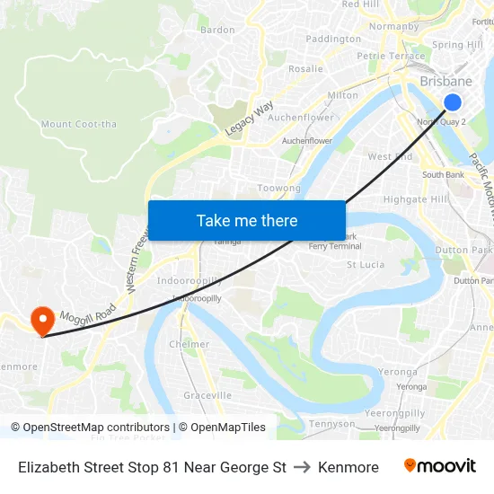 Elizabeth Street Stop 81 Near George St to Kenmore map