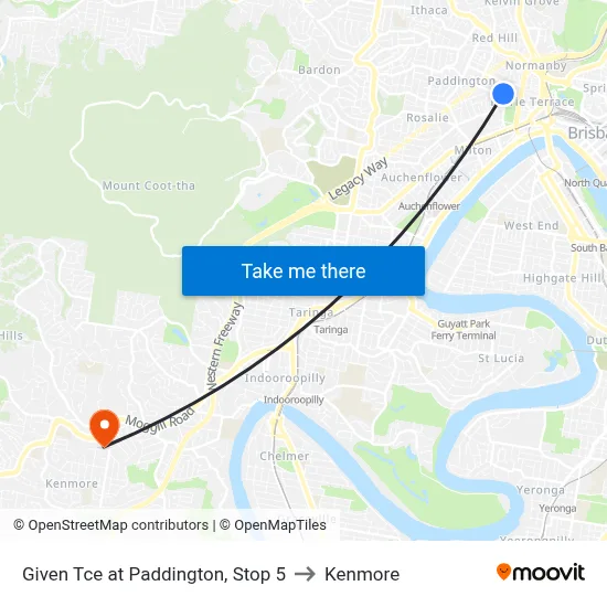 Given Tce at Paddington, Stop 5 to Kenmore map