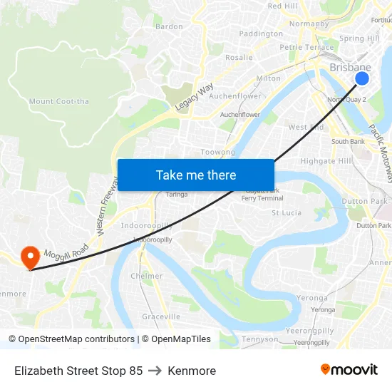 Elizabeth Street Stop 85 to Kenmore map