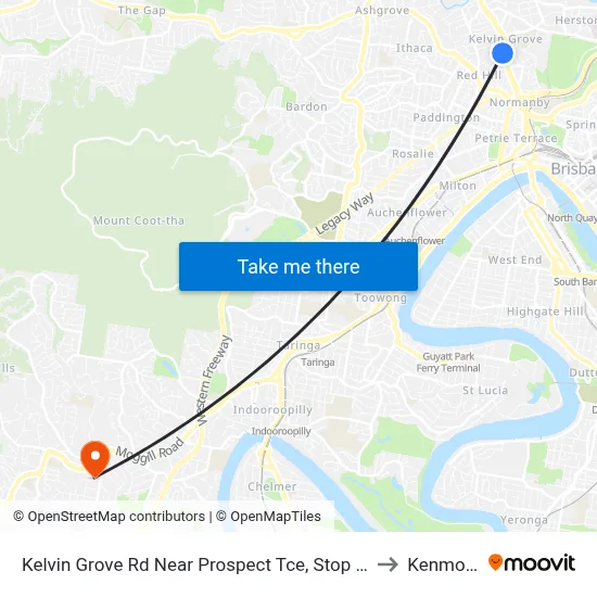 Kelvin Grove Rd Near Prospect Tce, Stop 13 to Kenmore map