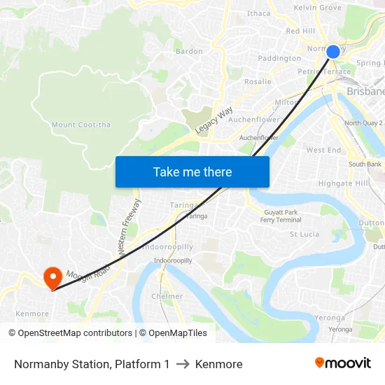Normanby Station, Platform 1 to Kenmore map