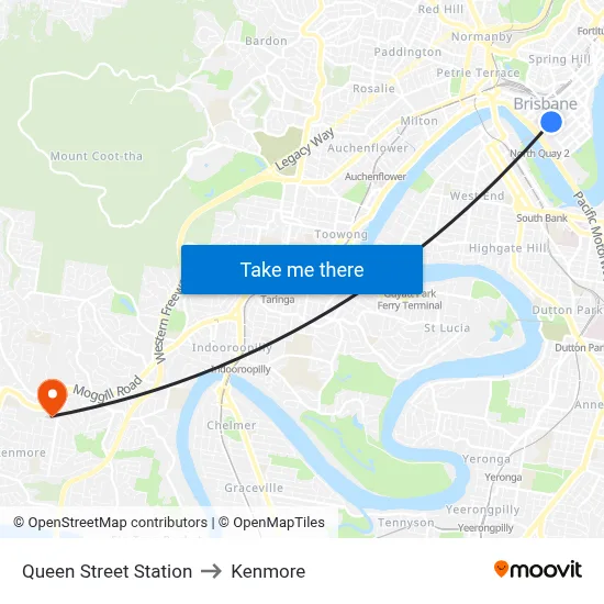 Queen Street Station to Kenmore map