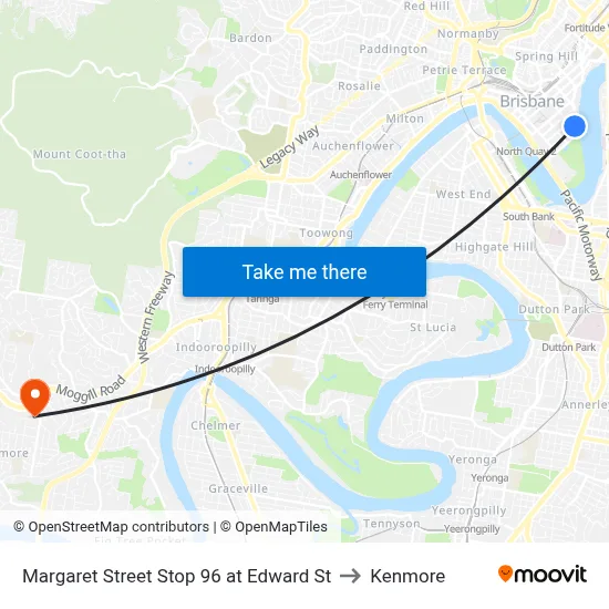 Margaret Street Stop 96 at Edward St to Kenmore map