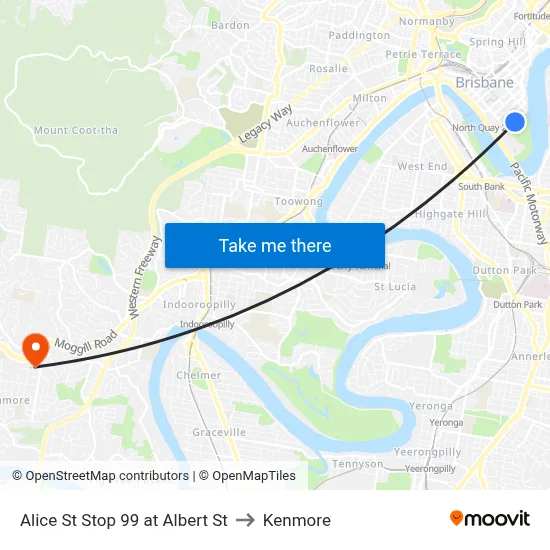 Alice St Stop 99 at Albert St to Kenmore map