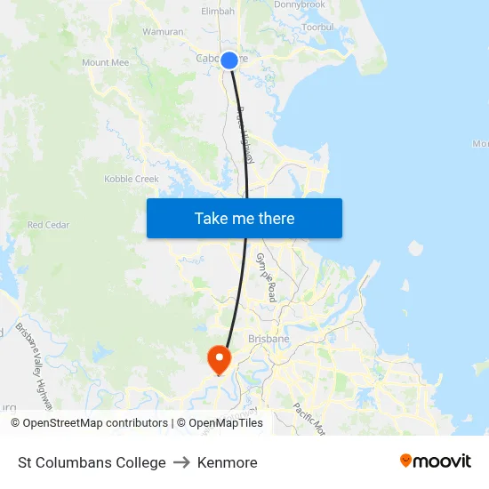 St Columbans College to Kenmore map