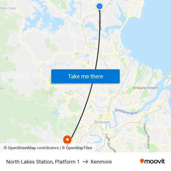 North Lakes Station, Platform 1 to Kenmore map