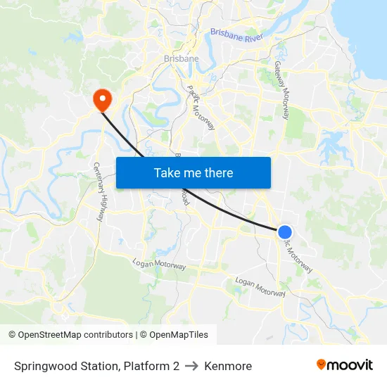 Springwood Station, Platform 2 to Kenmore map