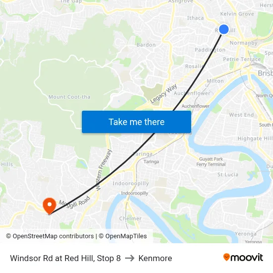 Windsor Rd at Red Hill, Stop 8 to Kenmore map