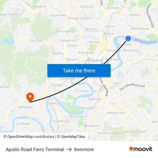 Apollo Road Ferry Terminal to Kenmore map