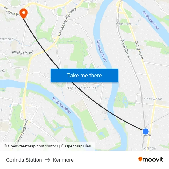 Corinda Station to Kenmore map