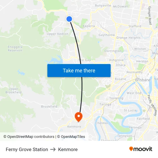 Ferny Grove Station to Kenmore map