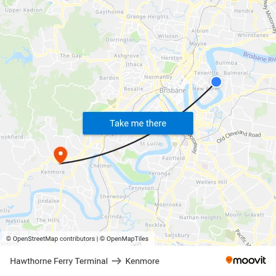 Hawthorne Ferry Terminal to Kenmore map