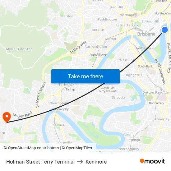 Holman Street Ferry Terminal to Kenmore map