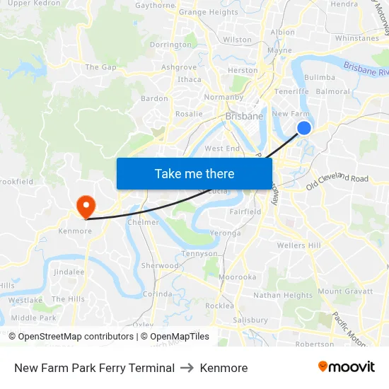 New Farm Park Ferry Terminal to Kenmore map