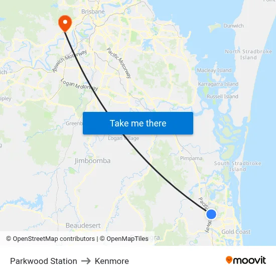 Parkwood Station to Kenmore map