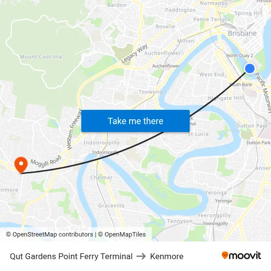 Qut Gardens Point Ferry Terminal to Kenmore map
