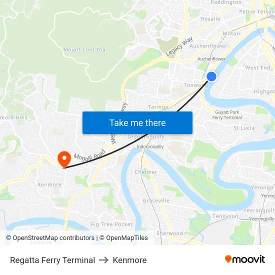 Regatta Ferry Terminal to Kenmore map