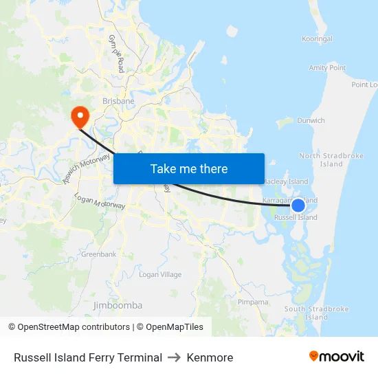 Russell Island Ferry Terminal to Kenmore map