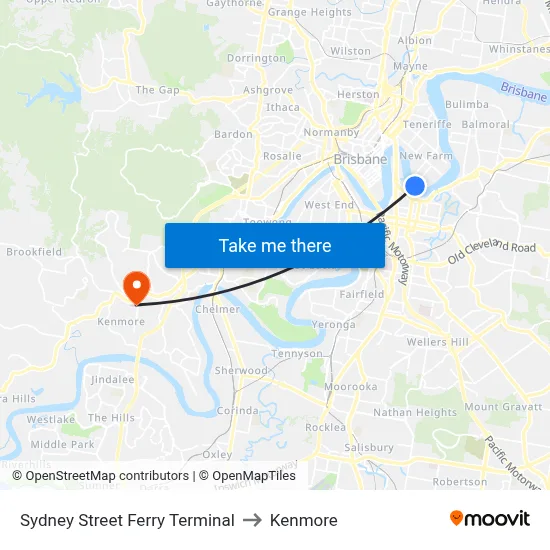 Sydney Street Ferry Terminal to Kenmore map