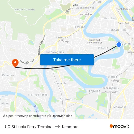 UQ St Lucia Ferry Terminal to Kenmore map