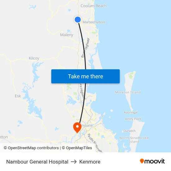 Nambour General Hospital to Kenmore map