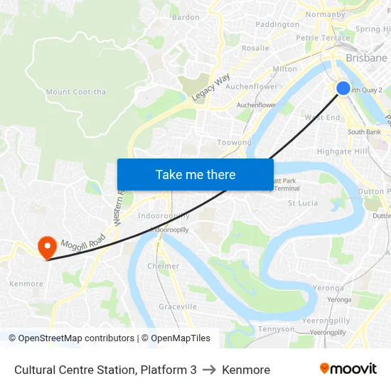 Cultural Centre Station, Platform 3 to Kenmore map