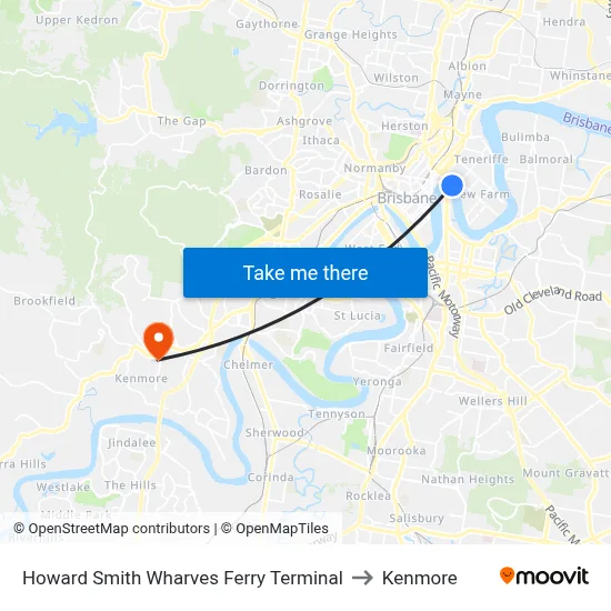 Howard Smith Wharves Ferry Terminal to Kenmore map