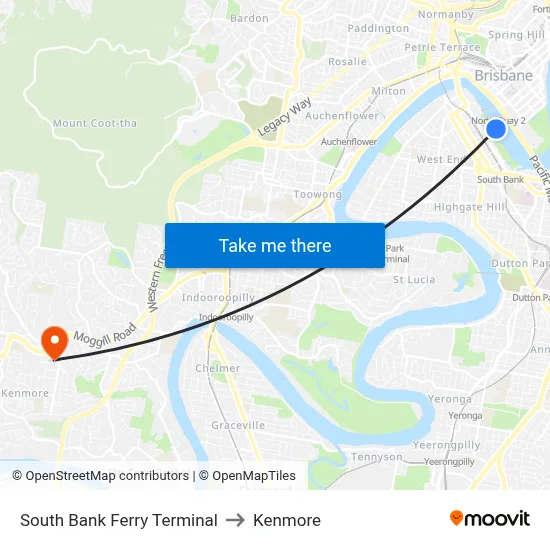 South Bank Ferry Terminal to Kenmore map