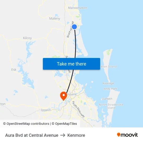 Aura Bvd at Central Avenue to Kenmore map