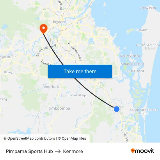 Pimpama Sports Hub to Kenmore map