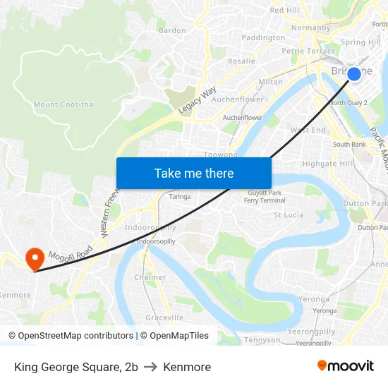 King George Square, 2b to Kenmore map