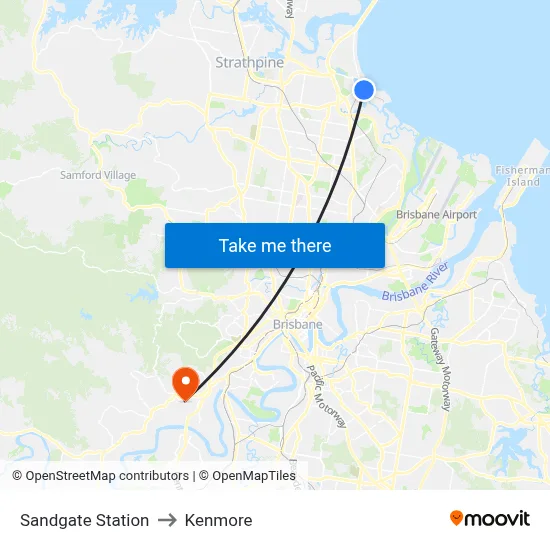 Sandgate Station to Kenmore map