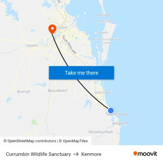 Currumbin Wildlife Sanctuary to Kenmore map
