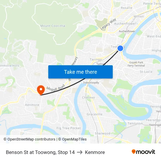Benson St at Toowong, Stop 14 to Kenmore map